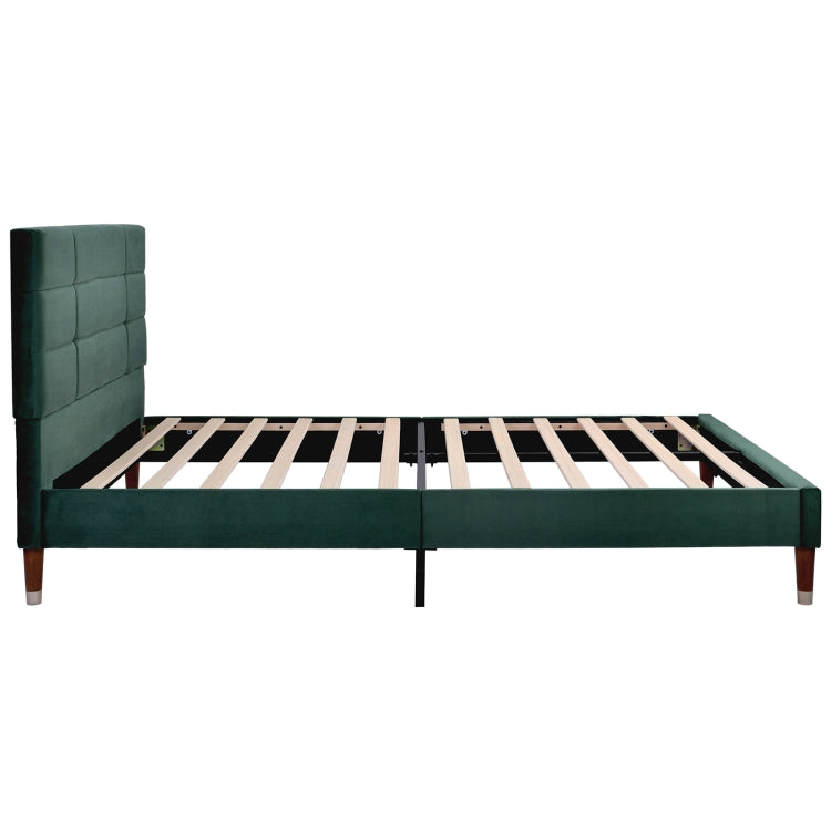[EU Warehouse] Adult Steel Slatted Frame Double Bed with Flannel Headboard, Size: 209 x 141 x 101 cm(Dark Green)