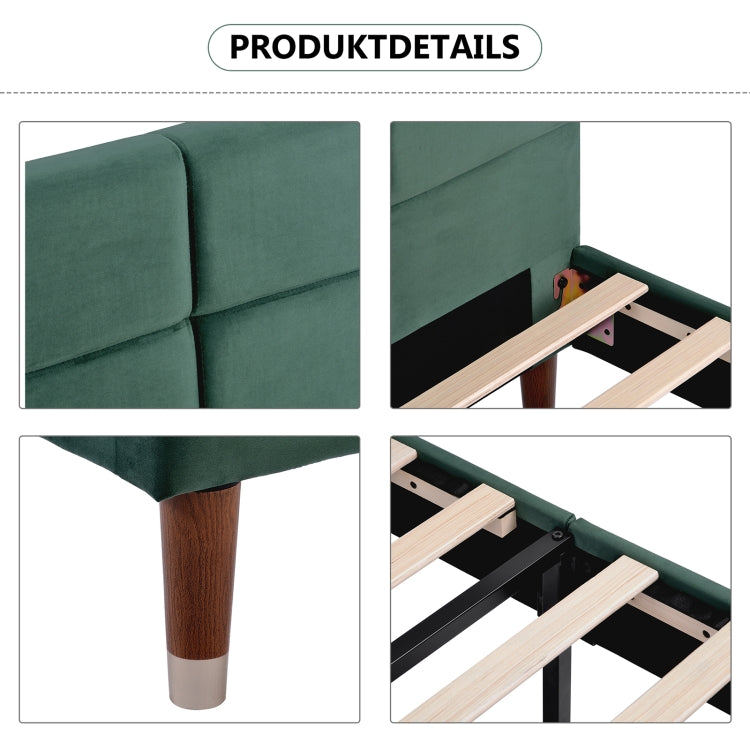 [EU Warehouse] Adult Steel Slatted Frame Double Bed with Flannel Headboard, Size: 209 x 141 x 101 cm(Dark Green)