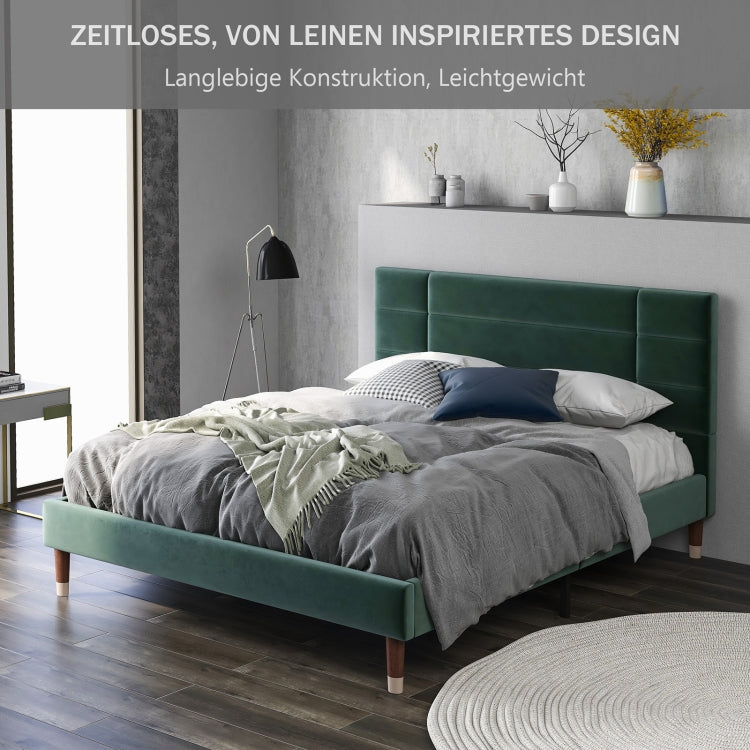 [EU Warehouse] Adult Steel Slatted Frame Double Bed with Flannel Headboard, Size: 209 x 141 x 101 cm(Dark Green)