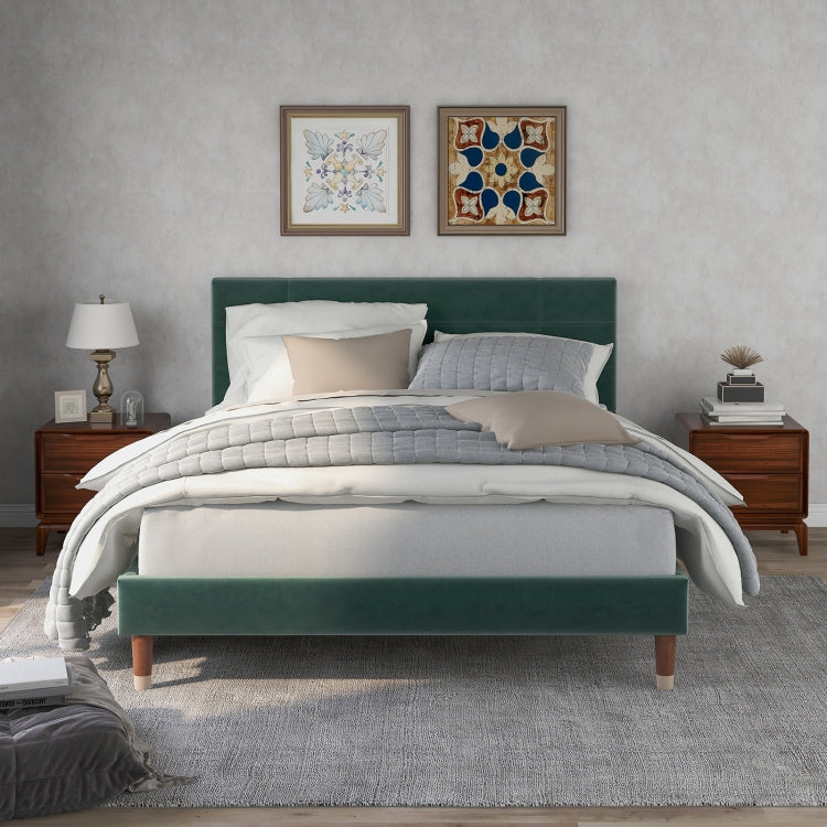 [EU Warehouse] Adult Steel Slatted Frame Double Bed with Flannel Headboard, Size: 209 x 141 x 101 cm(Dark Green)