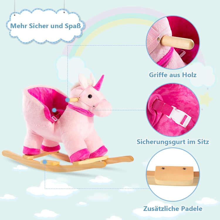 [EU Warehouse] Children Rocking Chair Plush Unicorn Shaped Rocking Horse, Suitable for Age: 10-36 Months