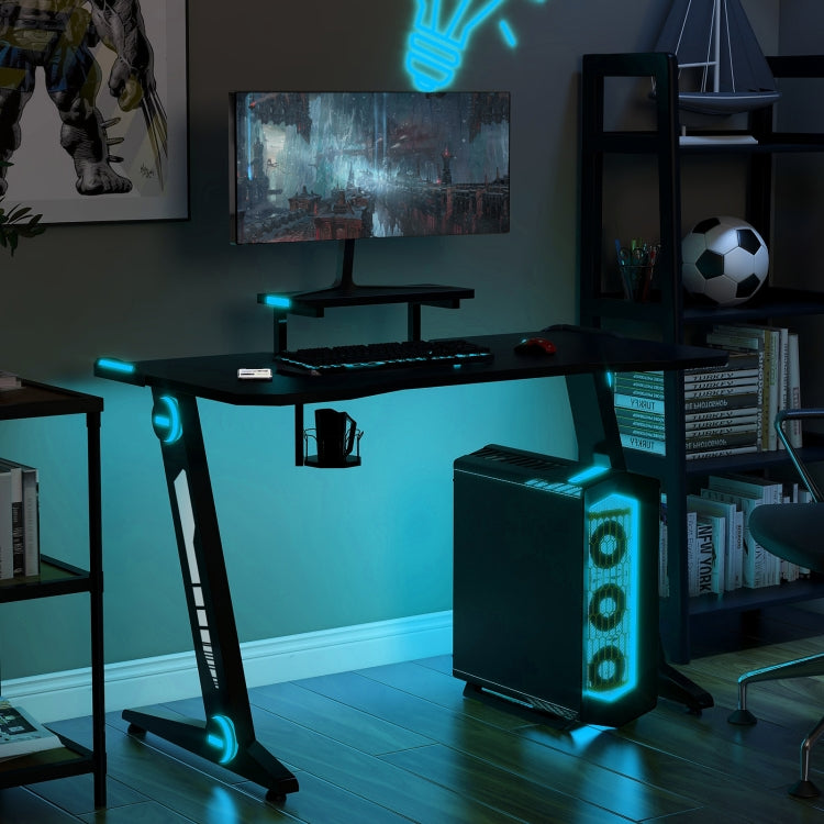 [EU Warehouse] Large Gaming Computer Table with LED Lighting & Monitor Stand & Cup Holder & Earphone Holder, Size: 120 x 89 x 60 cm