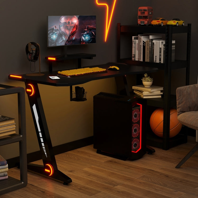 [EU Warehouse] Large Gaming Computer Table with LED Lighting & Monitor Stand & Cup Holder & Earphone Holder, Size: 120 x 89 x 60 cm