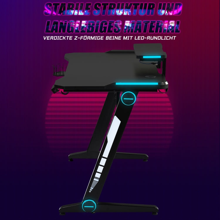 [EU Warehouse] Large Gaming Computer Table with LED Lighting & Monitor Stand & Cup Holder & Earphone Holder, Size: 120 x 89 x 60 cm