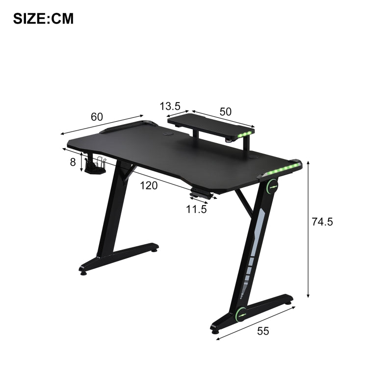 [EU Warehouse] Large Gaming Computer Table with LED Lighting & Monitor Stand & Cup Holder & Earphone Holder, Size: 120 x 89 x 60 cm