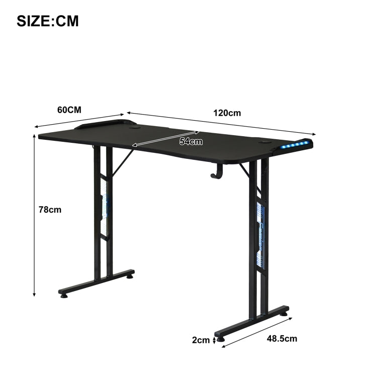 [EU Warehouse] Large Gaming Computer Table with LED Lighting & Headphone Stand & Remote Control, Size: 120 x 78 x 60 cm