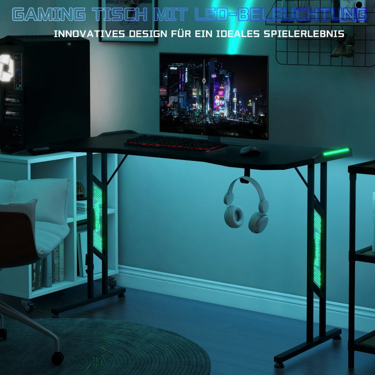 [EU Warehouse] Large Gaming Computer Table with LED Lighting & Headphone Stand & Remote Control, Size: 120 x 78 x 60 cm