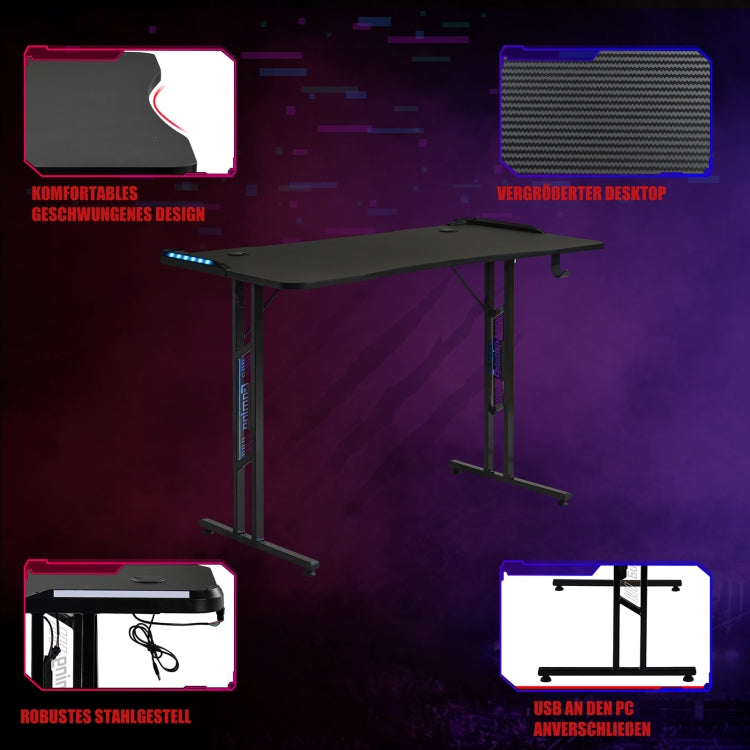 [EU Warehouse] Large Gaming Computer Table with LED Lighting & Headphone Stand & Remote Control, Size: 120 x 78 x 60 cm
