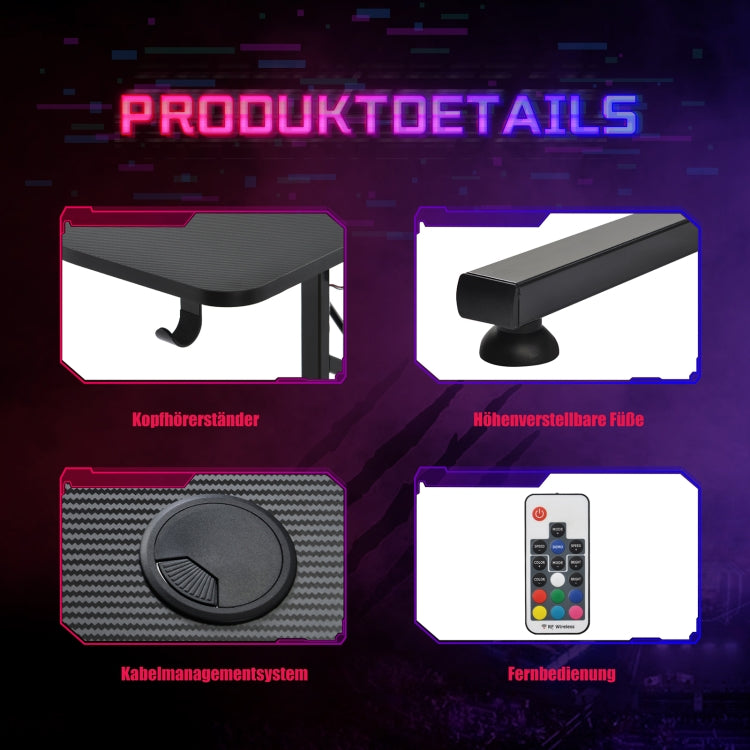 [EU Warehouse] Large Gaming Computer Table with LED Lighting & Headphone Stand & Remote Control, Size: 120 x 78 x 60 cm