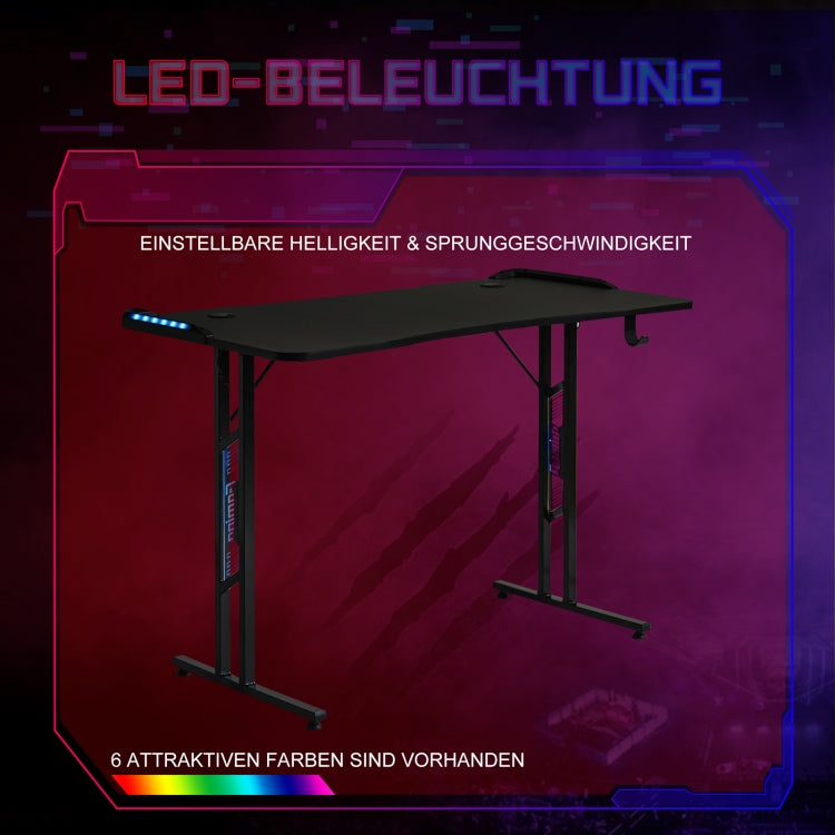 [EU Warehouse] Large Gaming Computer Table with LED Lighting & Headphone Stand & Remote Control, Size: 120 x 78 x 60 cm