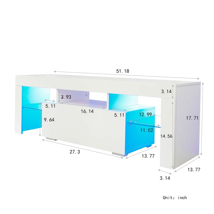 [US Warehouse] Large Entertainment TV Base Stand Cabinet with LED Light, Size: 51.2x13.8x17.7 inch(White)