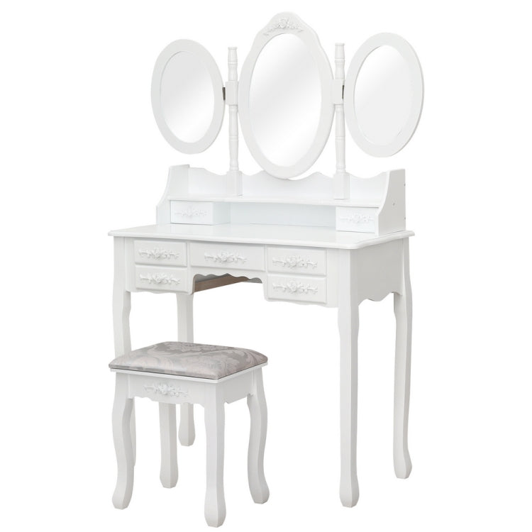 [US Warehouse] MDF Three-fold Mirror Dressing Table Set with Seven Drawers, Size: 90x40x147cm