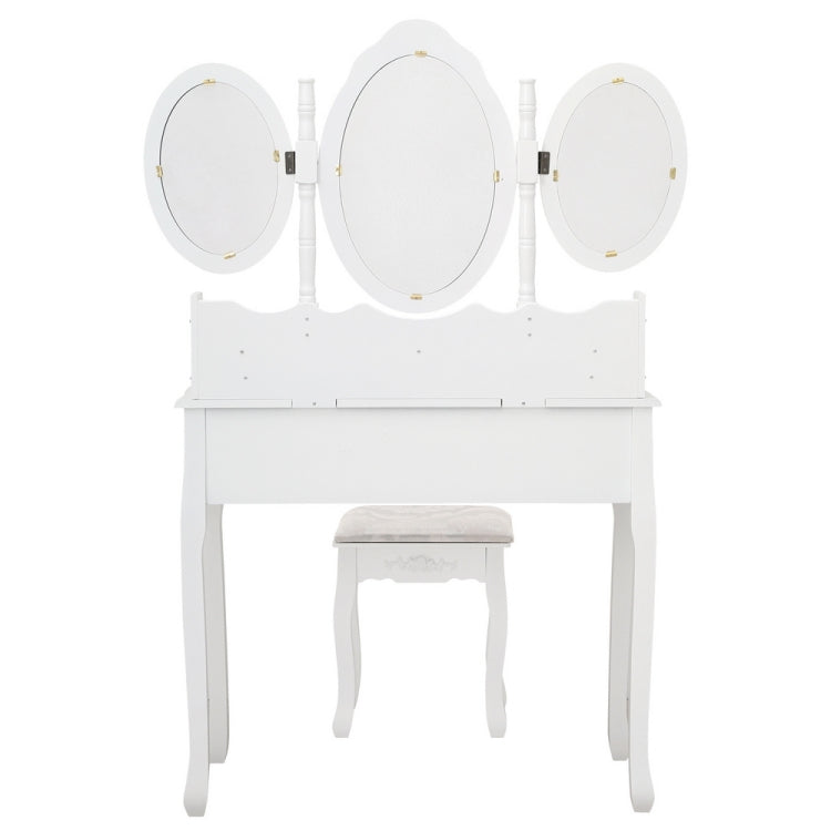 [US Warehouse] MDF Three-fold Mirror Dressing Table Set with Seven Drawers, Size: 90x40x147cm
