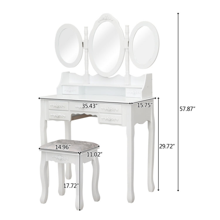 [US Warehouse] MDF Three-fold Mirror Dressing Table Set with Seven Drawers, Size: 90x40x147cm