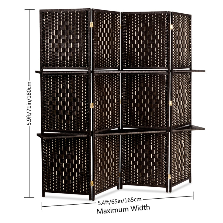 [US Warehouse] Rattan Paper Rope Woven Four Folds Chinese Style Screen