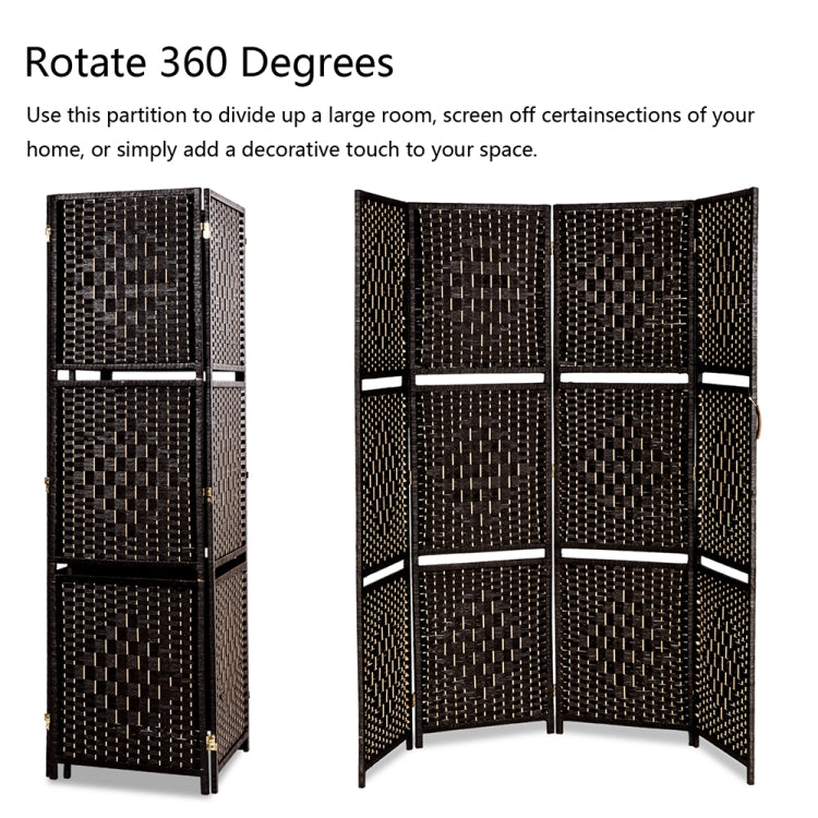 [US Warehouse] Rattan Paper Rope Woven Four Folds Chinese Style Screen