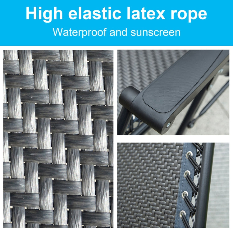 [US Warehouse] Foldable Outdoor Leisure Latex Rope Woven Recliner with Pillow and Cup Holder Tray