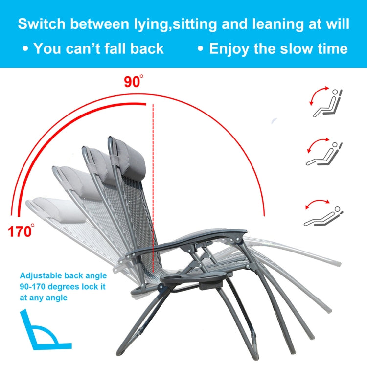 [US Warehouse] Foldable Outdoor Leisure Latex Rope Woven Recliner with Pillow and Cup Holder Tray