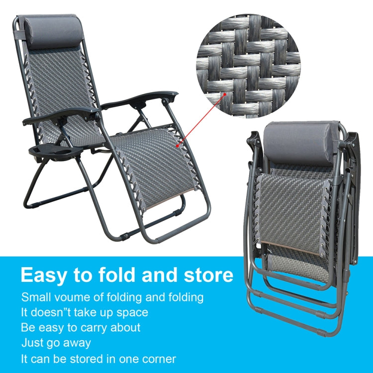 [US Warehouse] Foldable Outdoor Leisure Latex Rope Woven Recliner with Pillow and Cup Holder Tray