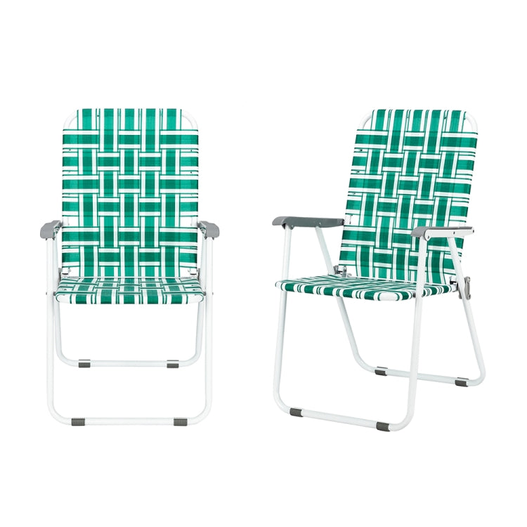 [US Warehouse] 2 PCS PP Webbing Check Pattern Foldable Beach Chair, Size: 37.4 x 22 x 22 inch(Light Green)