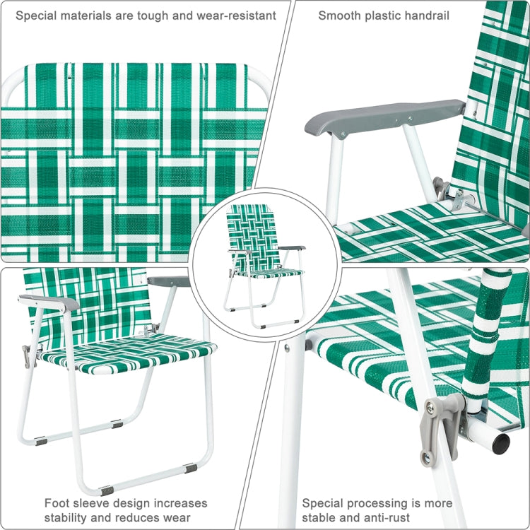 [US Warehouse] 2 PCS PP Webbing Check Pattern Foldable Beach Chair, Size: 37.4 x 22 x 22 inch(Light Green)