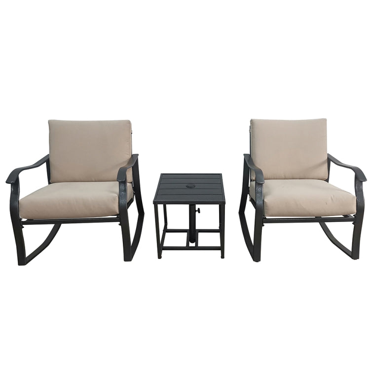 [US Warehouse] 3 in 1 Metal Coffee Table + 2 Rocking Chairs Outdoor Furniture Set