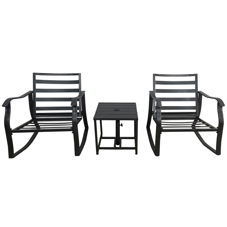 [US Warehouse] 3 in 1 Metal Coffee Table + 2 Rocking Chairs Outdoor Furniture Set