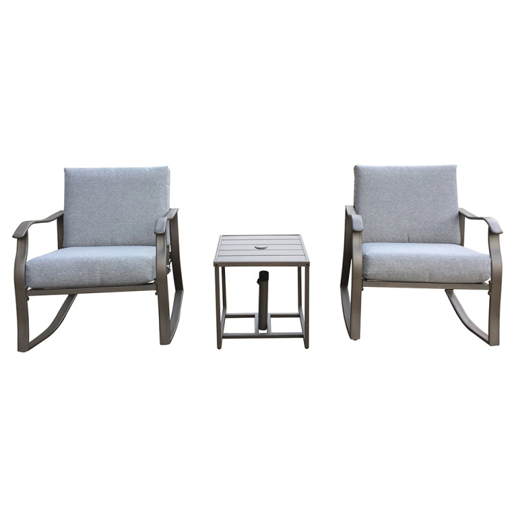 [US Warehouse] 3 in 1 Metal Coffee Table + 2 Rocking Chairs Outdoor Furniture Set