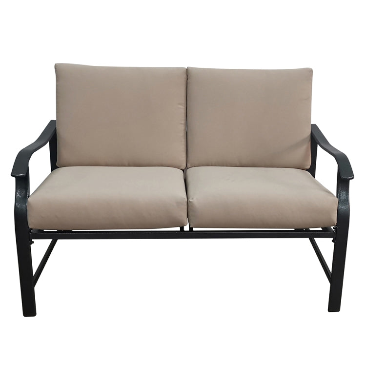 [US Warehouse] 2 in 1 Metal Frame Upholstered Two-seat Sofa Chair + Coffee Table Outdoor Furniture Set