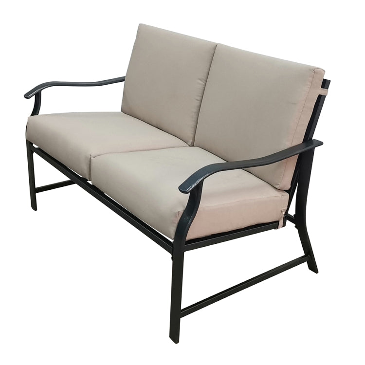 [US Warehouse] 2 in 1 Metal Frame Upholstered Two-seat Sofa Chair + Coffee Table Outdoor Furniture Set