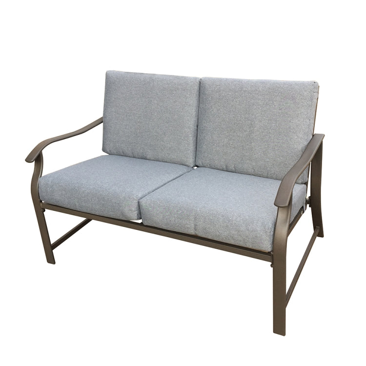 [US Warehouse] 2 in 1 Metal Frame Upholstered Two-seat Sofa Chair + Coffee Table Outdoor Furniture Set