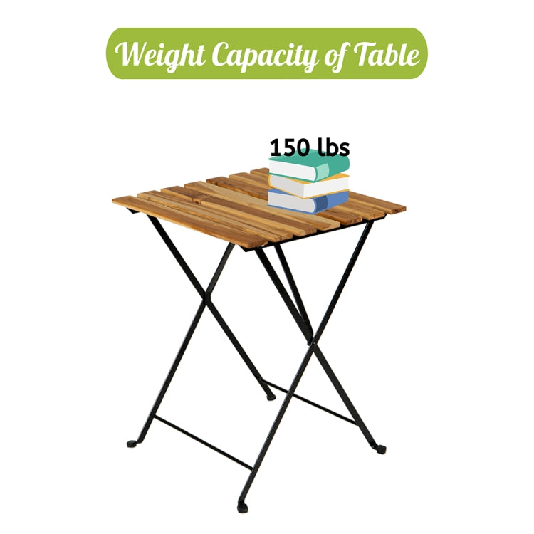 [US Warehouse] 3 in 1 Slatted Solid Wood Folding Table and Chair Set with Waterproof Cushion