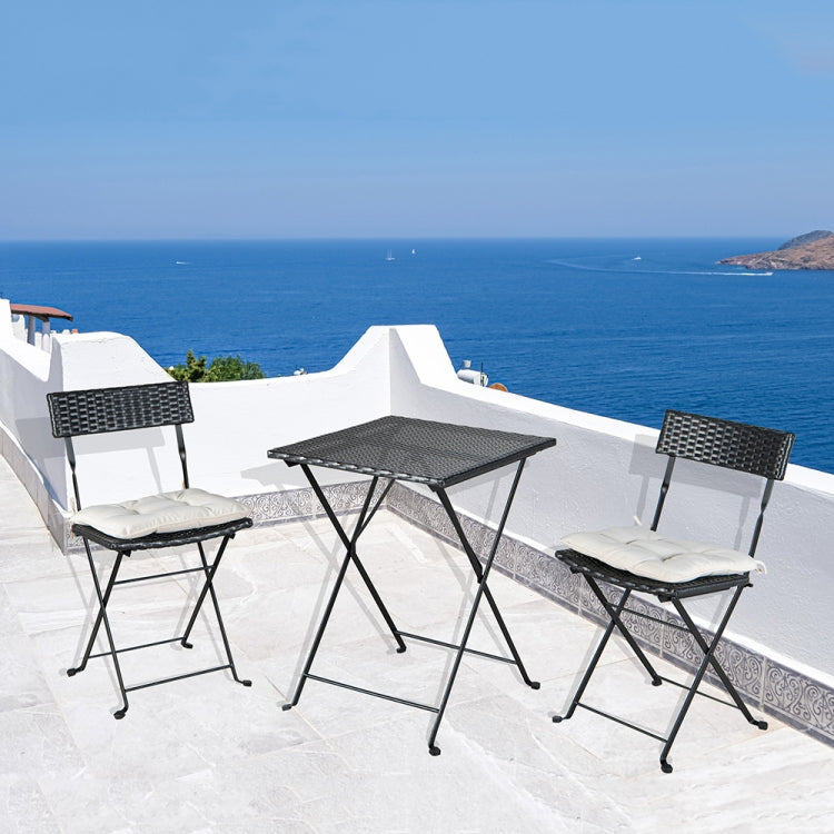 [US Warehouse] 3 in 1 PE Wicker Rattan Folding Table and Chairs Set with 2 Cushions