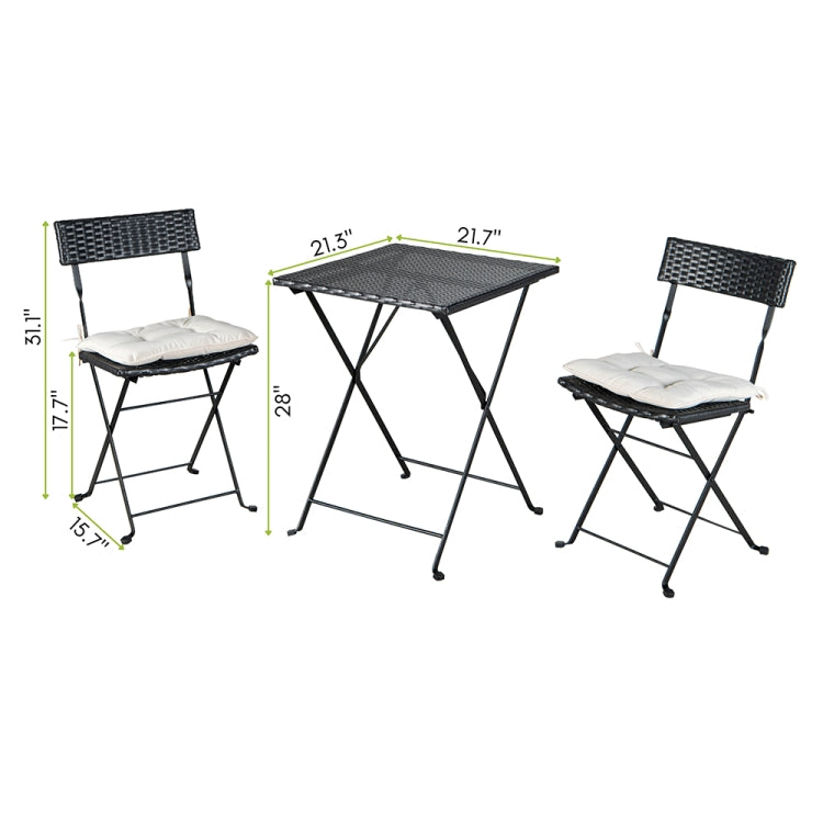 [US Warehouse] 3 in 1 PE Wicker Rattan Folding Table and Chairs Set with 2 Cushions