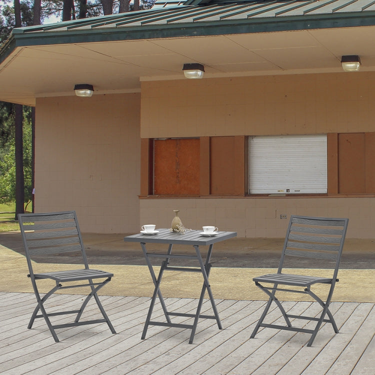 [US Warehouse] 3 in 1 Slatted Plastic Wood Folding Table and Chairs Set