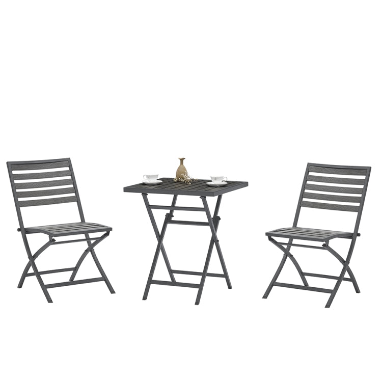 [US Warehouse] 3 in 1 Slatted Plastic Wood Folding Table and Chairs Set