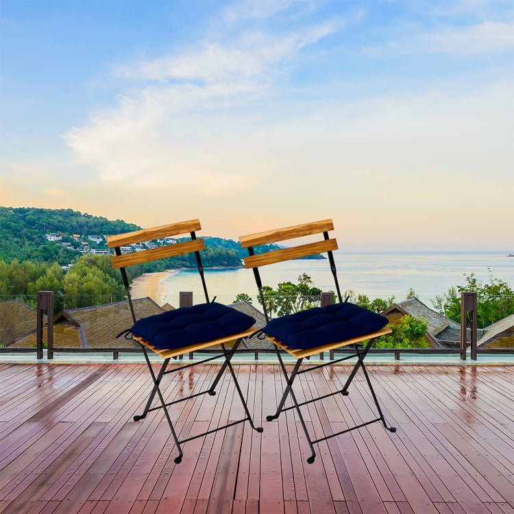 [US Warehouse] 2 PCS Slatted Solid Teak Wood Folding Chairs Set with Waterproof Cushions