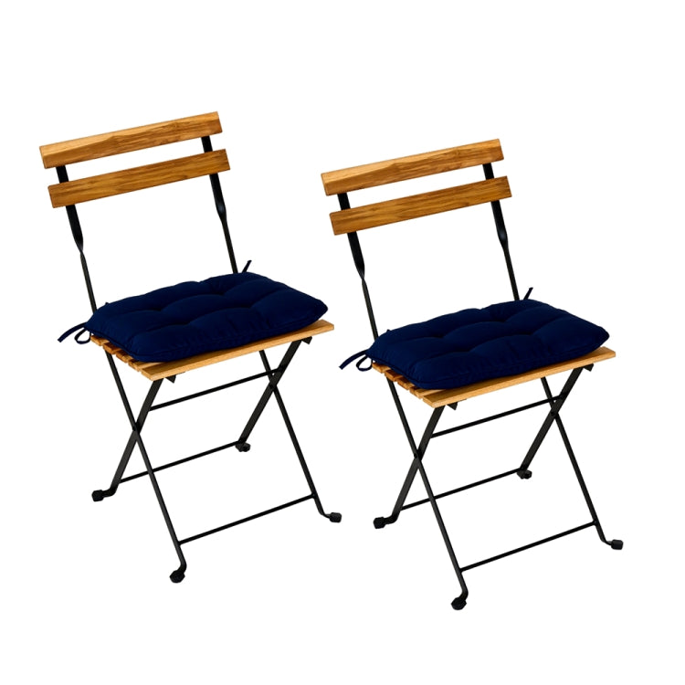 [US Warehouse] 2 PCS Slatted Solid Teak Wood Folding Chairs Set with Waterproof Cushions