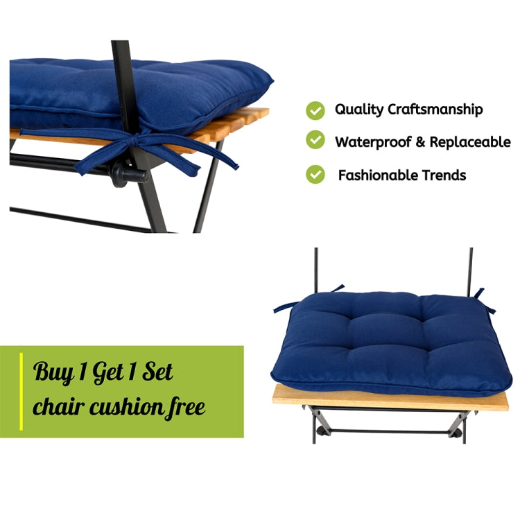 [US Warehouse] 2 PCS Slatted Solid Teak Wood Folding Chairs Set with Waterproof Cushions