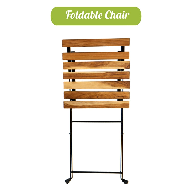 [US Warehouse] 2 PCS Slatted Solid Teak Wood Folding Chairs Set with Waterproof Cushions