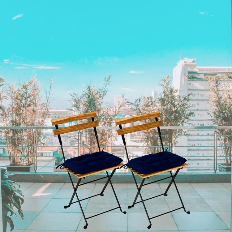 [US Warehouse] 2 PCS Slatted Solid Teak Wood Folding Chairs Set with Waterproof Cushions