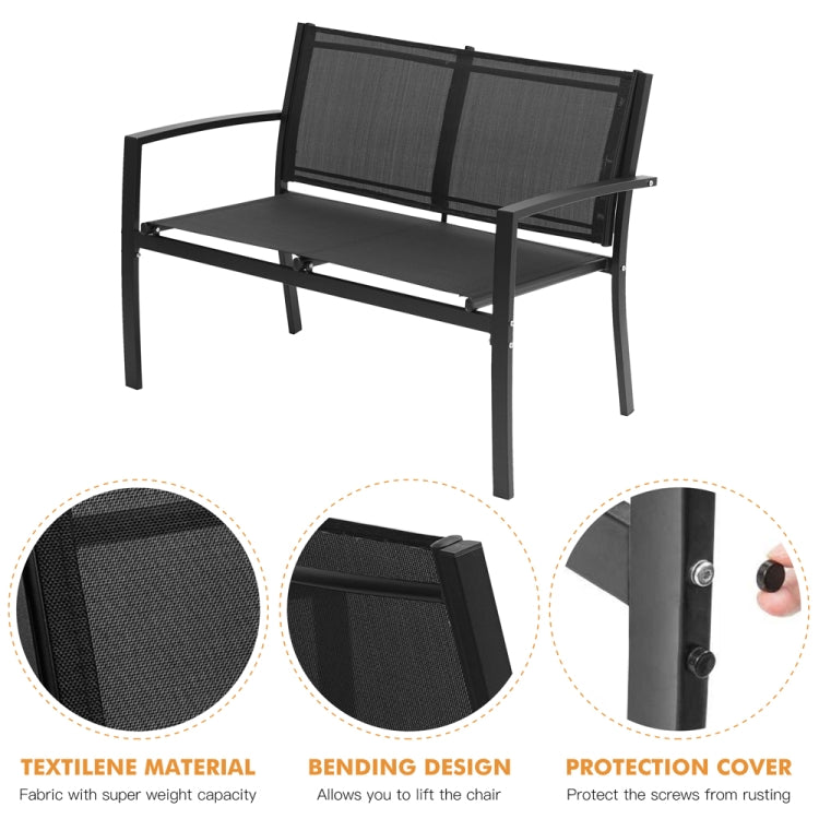[US Warehouse] 4 PCS / Set Outdoor Garden Porch Furniture Patio Chairs + Glass Coffee Table Set (Black)