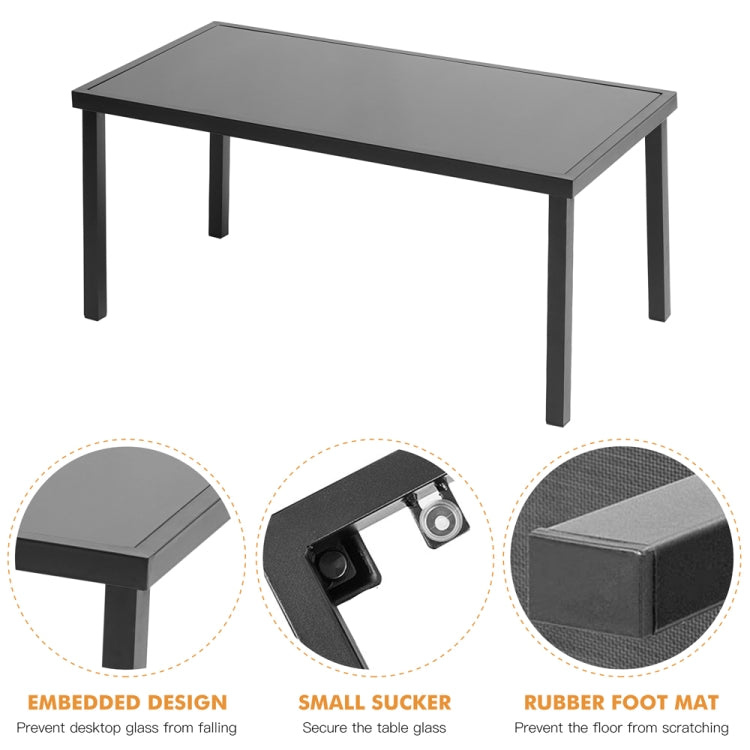 [US Warehouse] 4 PCS / Set Outdoor Garden Porch Furniture Patio Chairs + Glass Coffee Table Set (Black)
