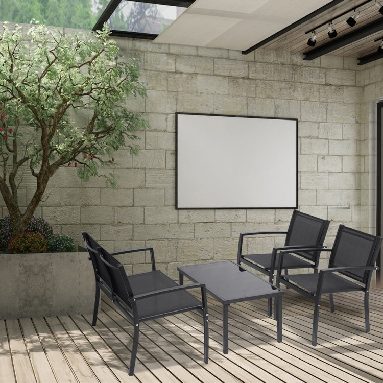 [US Warehouse] 4 PCS / Set Outdoor Garden Porch Furniture Patio Chairs + Glass Coffee Table Set (Black)