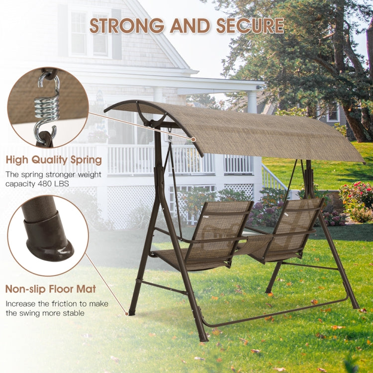 [US Warehouse] Outdoor Garden Terrace Adjustable Double People Swing Bench (Brown)