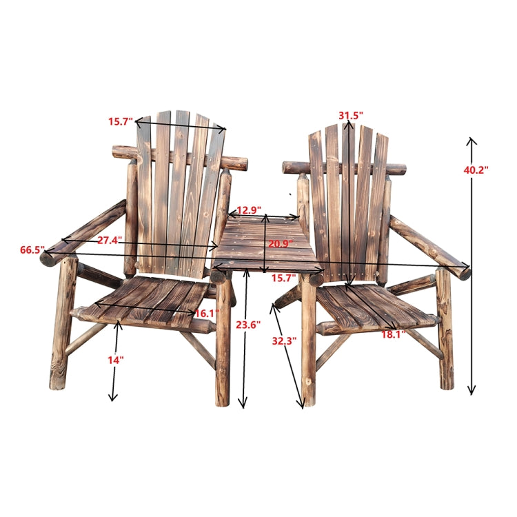 [US Warehouse] Wooden Patio Double Chair Bench with Central Coffee Table, Size: 66.5 x 32.3 x 40.2 inch