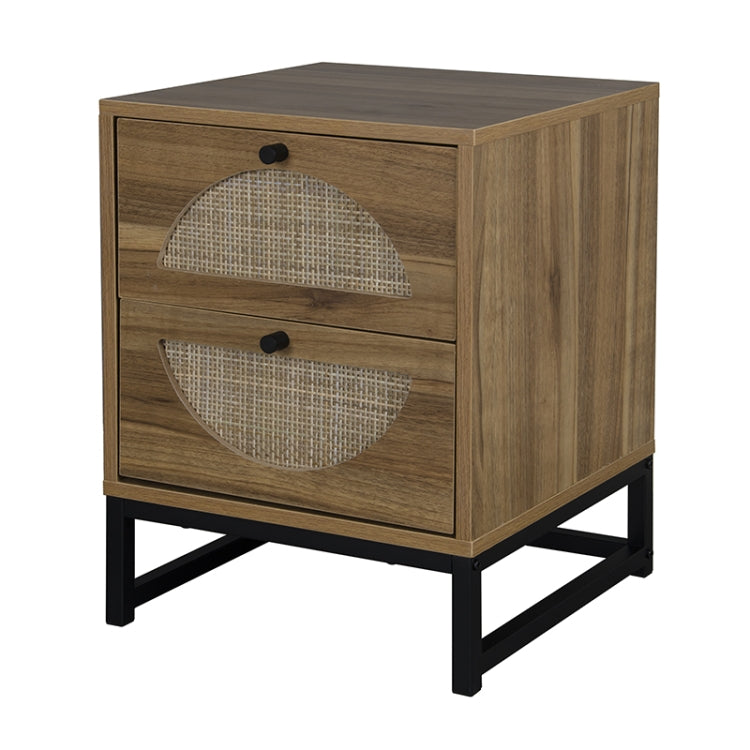 [US Warehouse] Natural Rattan Two Drawer Side Table, Size: 20.87 x 15.75 x 15.75 inch