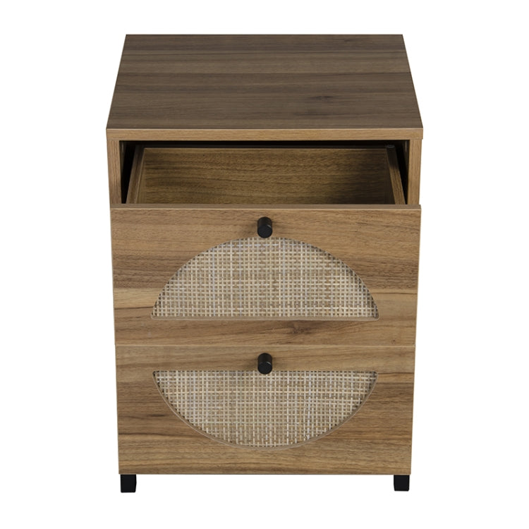 [US Warehouse] Natural Rattan Two Drawer Side Table, Size: 20.87 x 15.75 x 15.75 inch