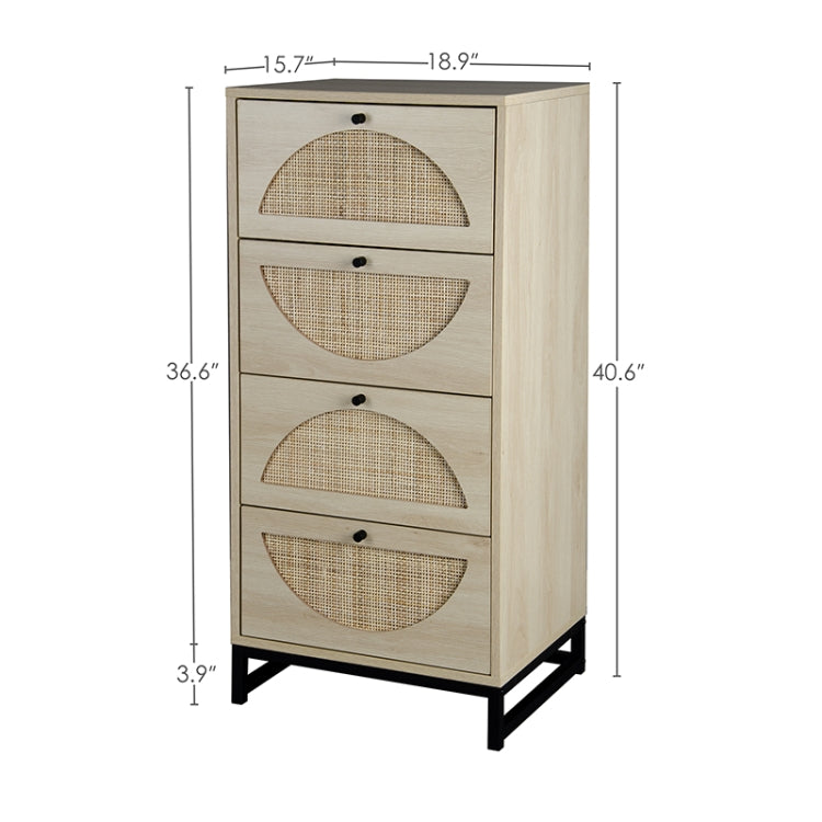 [US Warehouse] Natural Rattan Cabinet With Four Drawers, Size: 40.6 x 18.9 x 15.7 inch