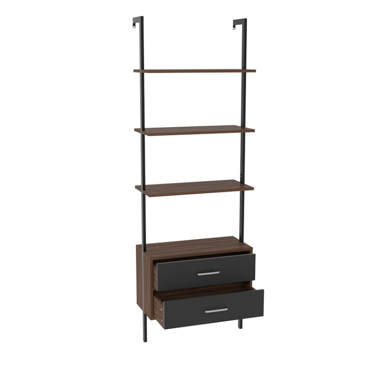 [US Warehouse] Wall-mounted Walnut Ladder Bookcase with 2 Drawers, Size: 180 x 56 x 28cm